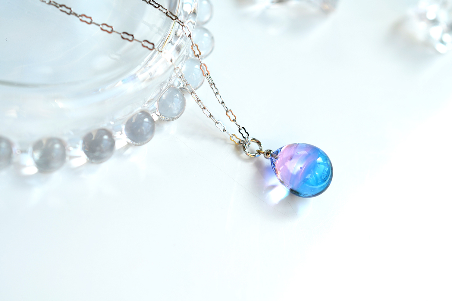 ピンクブルーネックレス＊シルバーカラー